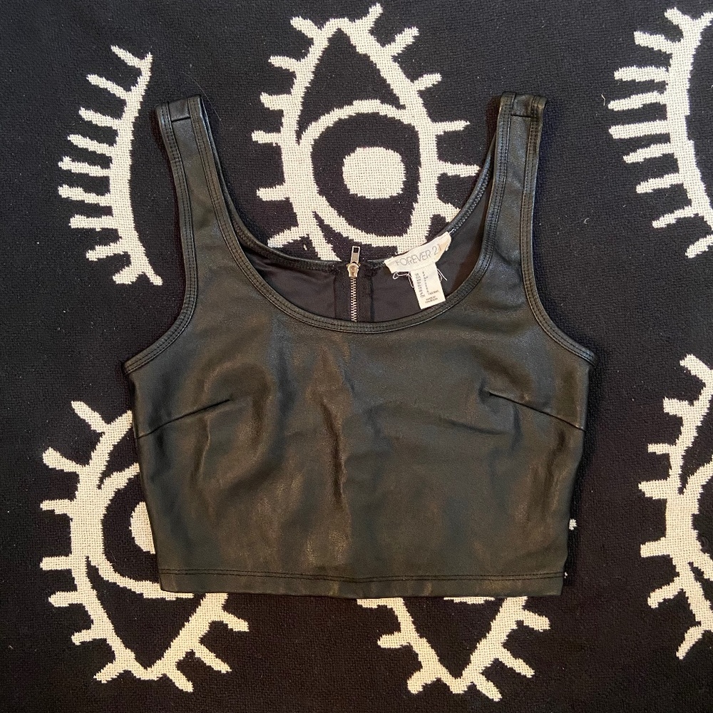 Black Vegan Leather Crop Top